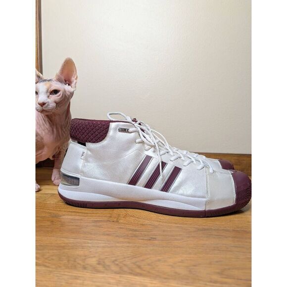 Adidas TS Pro Model Basketball Shoes Men’s Size 19 White Maroon Rare EUC main image 6